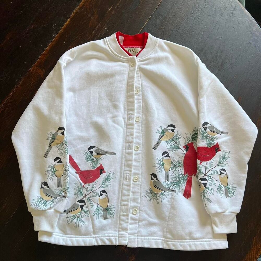 Orvis Womens Button Up Cardigan Cardinal Winter‎ Scene Festive